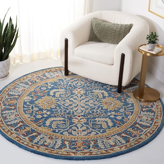 SAFAVIEH Antiquity Collection 8' Round Dark Blue/Multi AT64B Handmade Traditional Oriental Wool Area Rug