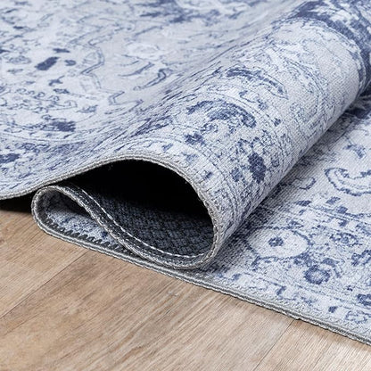 Bloom Rugs Washable Non-Slip 6' x 9' Rug - Gray/Blue Traditional Medallion Area Rug for Living Room, Bedroom, Dining Room, and Kitchen - Exact Size: 6' x 9'