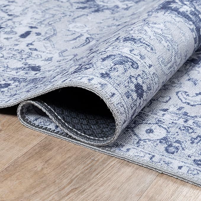Bloom Rugs Washable Non-Slip 5' x 7' Rug - Gray/Blue Traditional Medallion Area Rug for Living Room, Bedroom, Dining Room, and Kitchen - Exact Size: 5' x 7'