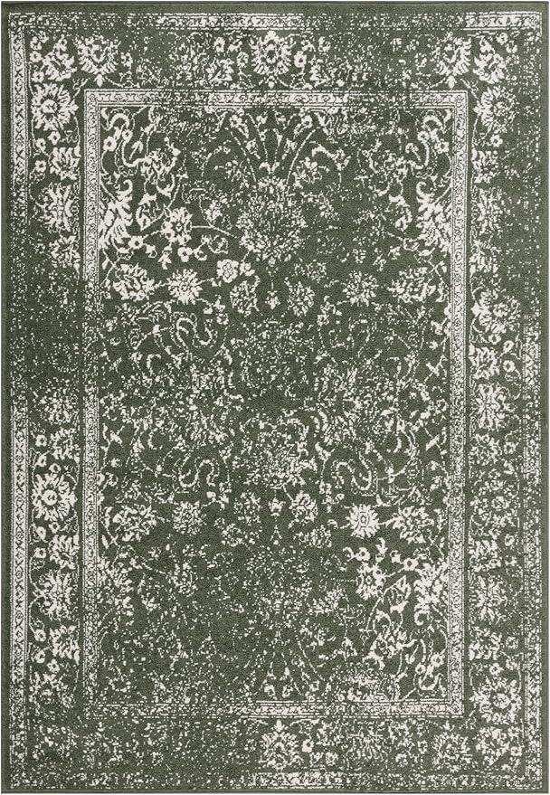 SAFAVIEH Adirondack Collection Area Rug - 5'1" x 7'6", Dark Green & Ivory, Distressed Vintage Floral Design, Non-Shedding & Easy to Clean, Ideal for Living Room, Bedroom, Dining Space (ADR109Y)