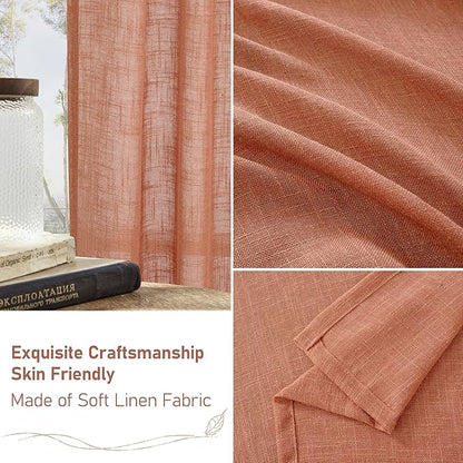 LAMIT Terracotta Linen Boho Curtains 84 inch Length 2 Panels, Light Filtering Burnt Orange Panels Back Tab and Rod Pocket Western Rustic Drapes for Bedroom/Living Room, 52 x 84 Inch