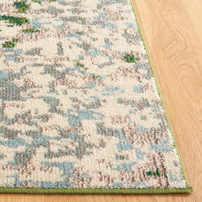 SAFAVIEH Monaco Collection Area Rug - 6'7" Round, Green & Blue, Geometric Design, Slip Resistant, Ideal for High Traffic Areas in Living Room, Bedroom & Dining Room (MNC225Y-7R)