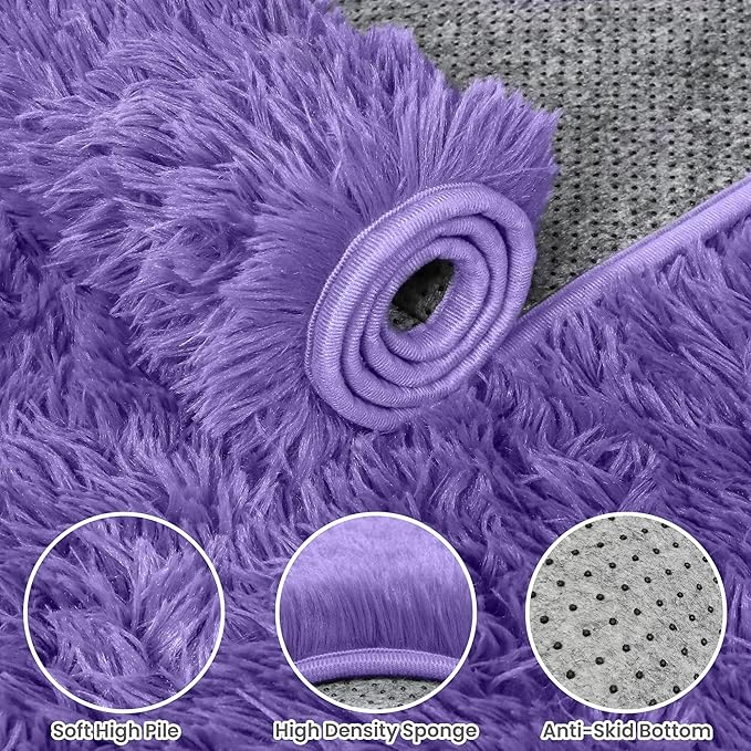 5x7 Area Rugs for Living Room Rug: Soft Fluffy Shag Purple Rugs for Bedroom, Non-Slip Large Fuzzy Plush Rug Indoor Floor Carpet for Nursery Kids Boys Girls Room, Dorms, Playroom, Modern Home Decor