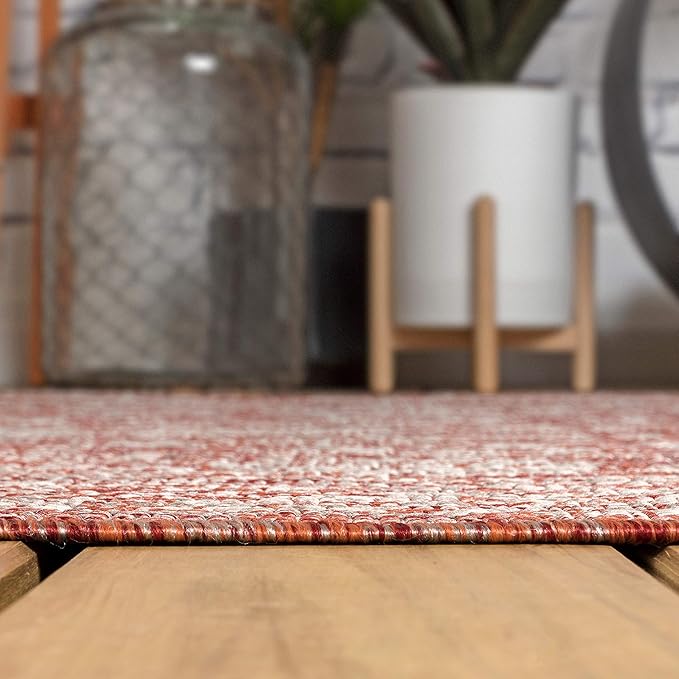 JONATHAN Y Weave Floral Indoor Outdoor Round Area Rug 9 Ft Red/Taupe, Tela Bohemian Textured for Backyard, Patio, Porch, Easy-Cleaning, High Traffic, Pet-Friendly, Non-Shedding (SMB100A-9R)