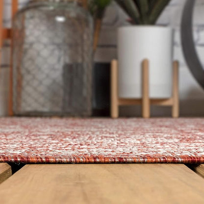 JONATHAN Y Weave Floral Indoor Outdoor Square Area Rug 9X9 Red/Taupe, Tela Bohemian Textured for Backyard, Patio, Porch, Easy-Cleaning, High Traffic, Pet-Friendly, Non-Shedding (SMB100A-9SQ)