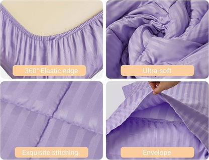 ZPECC Toddler Bedding Set - 4 Piece Hypoallergenic Baby Crib Bedding Set for Boys and Girls, Includes Toddler Comforter, Flat Sheet, Fitted Sheet and Pillowcase, Purple Stripe