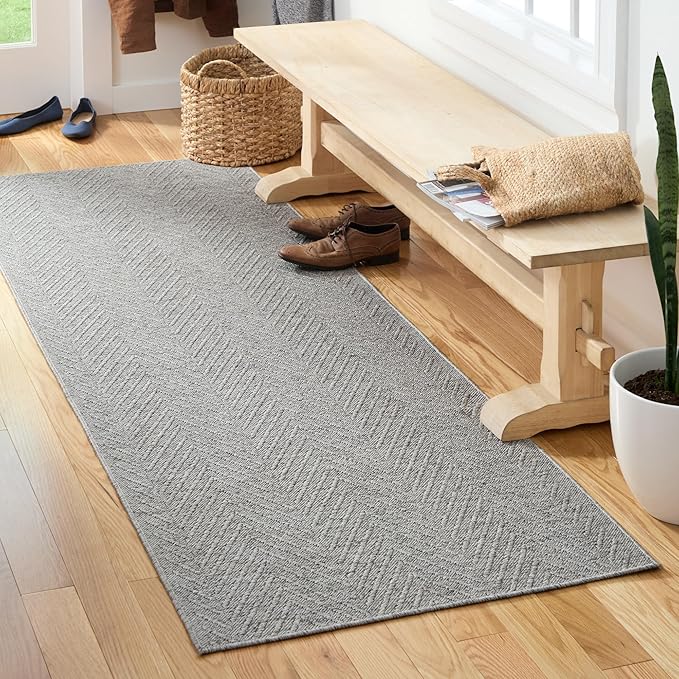 TOWN & COUNTRY BASICS Pax Herringbone Textured Solid Everwash® Washable Runner Area Rug, Low Pile, Non-Slip Backing, Easy Clean Pet & Family Friendly Rug, Grey, 2'5"x7'10"