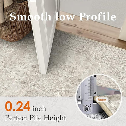 Beige 2x3 Area Rug Washable Vintage Small Carpet for Entryway Kitchen Soft Retro Floral Low Pile Thin Door Mat Non Slip Central Medallion Throw Rug for Bathroom Office Bedroom Dining Room