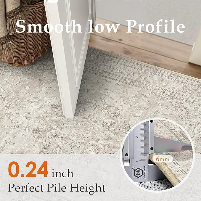 Beige 3x5 Area Rug Washable Vintage Carpet for Entryway Office Soft Retro Floral Kitchen Low Pile Thin Door Mat Non Slip Central Medallion Throw Rug for Bathroom Bedroom Dining Living Room