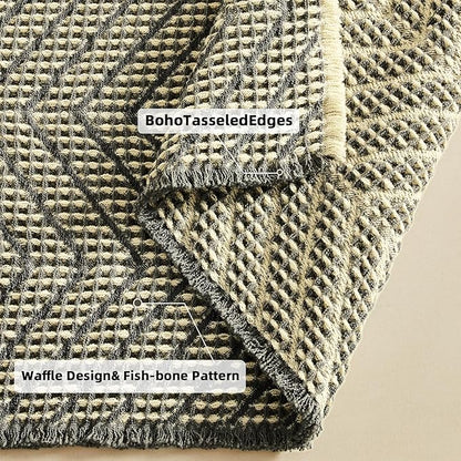 Bath Mats for Bathroom Non Slip,Waffle Luxury Bath Mat,Machine Washable Bath Mat for Shower,Ultra Soft Bathmat,Bluish Grey & Yellow,17"*24"