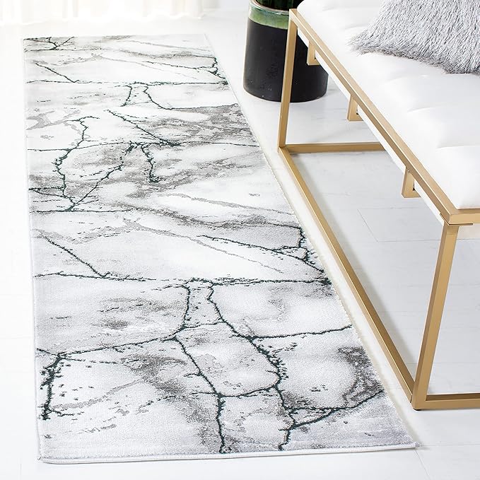 SAFAVIEH Craft Collection Runner Rug - 2'3" x 6', Grey & Green, Modern Abstract Design, Non-Shedding & Easy Care, Ideal for High Traffic Areas in Living Room, Bedroom (CFT877Y)
