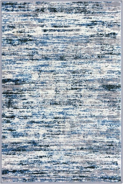 Modern Abstract 6x9 Machine Washable Living Room Rug Non-Slip Soft Bedroom Area Rug Grey Blue White Thin Print Faux Wool Floor Carpet Throw Rugs for Nursery Playroom Dining Room Indoor