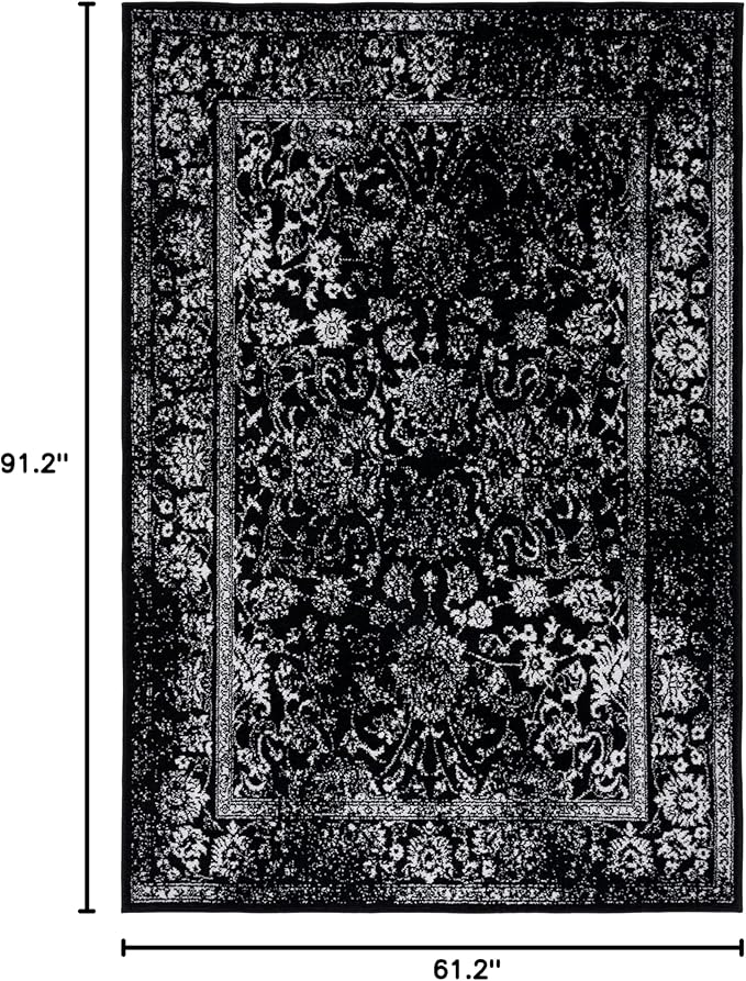 SAFAVIEH Adirondack Collection Area Rug - 5'1" x 7'6", Black & Ivory, Distressed Vintage Floral Design, Non-Shedding & Easy to Clean, Ideal for Living Room, Bedroom, Dining Space (ADR109Z)