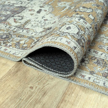 Bloom Rugs Washable Non-Slip 8' x 10' Rug - Yellow Traditional Medallion Area Rug for Living Room, Bedroom, Dining Room, and Kitchen - Exact Size: 8' x 10'