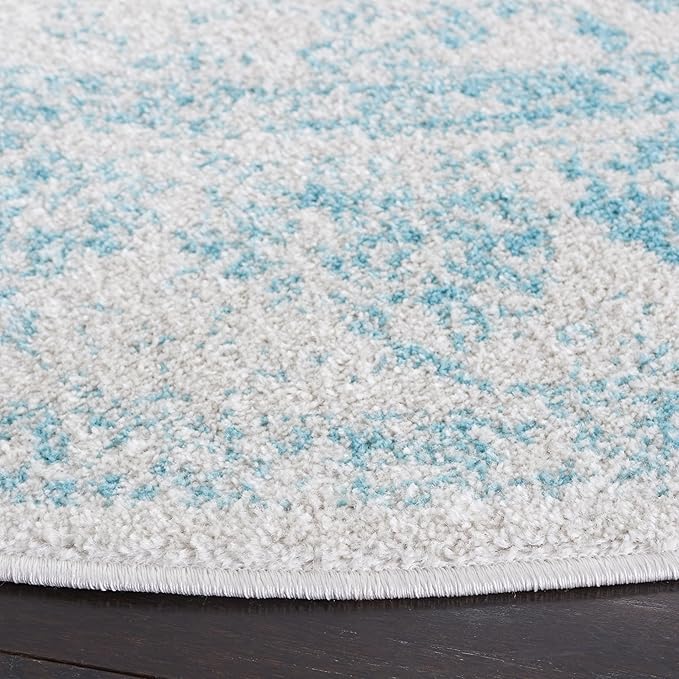 SAFAVIEH Adirondack Collection Area Rug - 4' Round, Ivory & Light Blue, Distressed Vintage Floral Design, Non-Shedding & Easy to Clean, Ideal for Living Room, Bedroom, Dining Space (ADR109L)