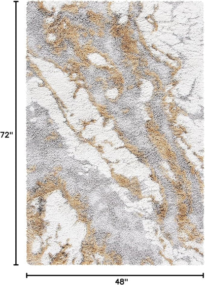 SAFAVIEH Horizon Shag Collection Accent Rug - 4' x 6', Grey & Gold, Non-Shedding & Easy Care, 2.6-inch Thick Ideal for High Traffic Areas in Entryway, Living Room, Bedroom (HZN890D)