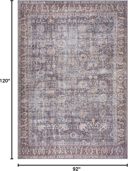 Bloom Rugs Washable 8' x 10' Rug - Brown/Dark Gray Traditional Area Rug for Living Room, Bedroom, Dining Room, and Kitchen - Exact Size: 8' x 10'
