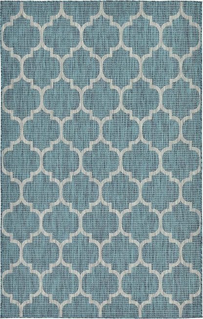 Unique Loom Outdoor Trellis Collection Area Rug (5' 3" x 8' Rectangle, Teal/ Gray)