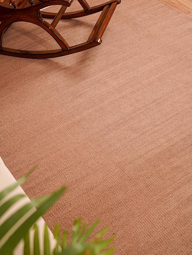 Rugsotic Carpets Hand Woven Flat Weave Kilim Wool ECO-Friendly Area Rugs - 3'x5', Rectangle Shape, Light Brown Color, Solid Plain Design, Low Pile Handmade Rugs for Living Room (D00111)