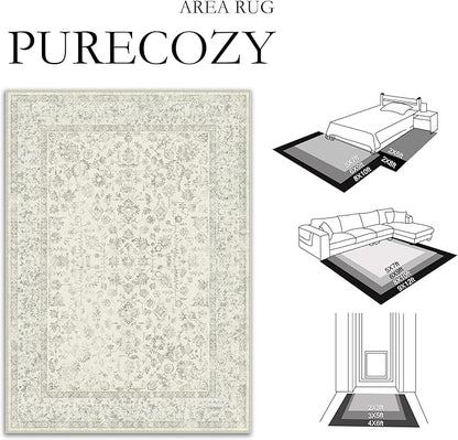 5x7 Grey Area Rug Non Slip Vintage Living Room Distressed Machine Washable Carpet Traditional Indoor Bedroom Grey Retro Floral Accent Throw Rug for Office Kitchen Dorm Dining Room