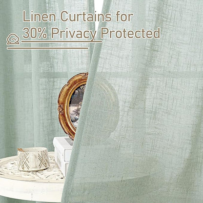 LAMIT Living Room Linen Curtains - 90 Inch, Back Tab & Rod Pocket, Light Filtering, Burlap Textured Sheer Curtains for Farmhouse, 2 Panels, 52 x 90 Inch, Light Sage
