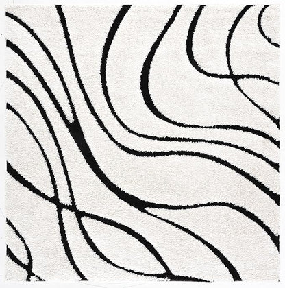 SAFAVIEH Florida Shag Collection Area Rug - 10' Square, Ivory & Black, Non-Shedding & Easy Cleaning, Plush Thick Pile, Ideal for Living Room, Bedroom, Dining Space (SG471-1290)