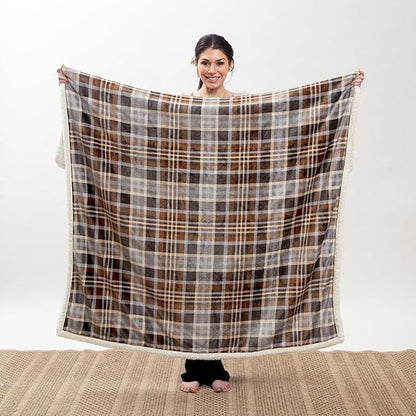 CARSTENS, INC. Ultra Premium Super Soft Plush Sherpa Fleece Oversized Throw Blanket 54" x 68", Gray Chestnut Plaid