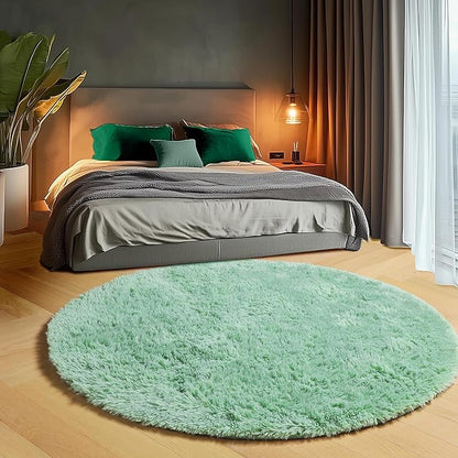ONASAR Sage Green Round Area Rugs 6ft, Fluffy Soft Bedroom Circle Rug for Kids Girls Boys Teen Room, Cute Furry Plush Shaggy Carpet Floor Mats for Nursery Living Room Playroom Dorm Home Decor