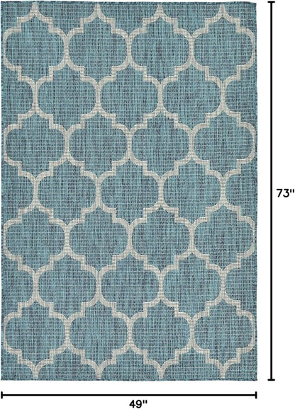 Unique Loom Outdoor Trellis Collection Area Rug (4' 1" x 6' 1" Rectangle, Teal/ Gray)