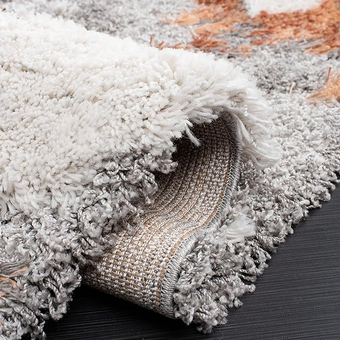 SAFAVIEH Horizon Shag Collection Runner Rug - 2' x 13', Grey & Rust, Modern Abstract Design, Non-Shedding & Easy Care, 2-inch Thick Ideal for High Traffic Areas in Living Room, Bedroom (HZN890P)