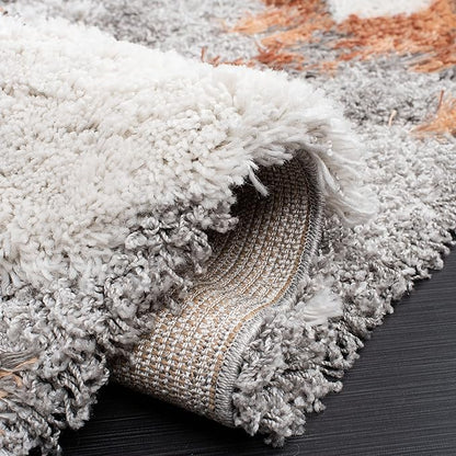SAFAVIEH Horizon Shag Collection Accent Rug - 4' x 6', Grey & Rust, Non-Shedding & Easy Care, 2-inch Thick Ideal for High Traffic Areas in Entryway, Living Room, Bedroom (HZN890P)