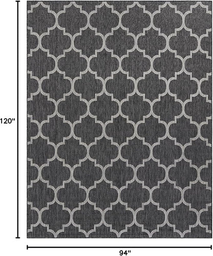 Unique Loom Outdoor Trellis Collection Area Rug (7' 10" x 10' Rectangle Black/Ivory)