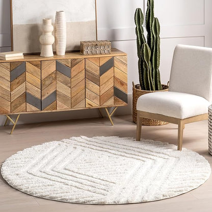 nuLOOM Risette Ivory, 6' Round, Geometric, Soft and Textured, High Traffic, Stain Resistant, Easy Clean, Durable Area Rug for Bedroom, Living Room, Dining Space, Den, Foyer, Entryway