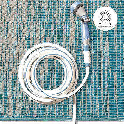 Fab Habitat Outdoor Rug - Waterproof, Fade Resistant, Crease-Free - Premium Recycled Plastic - Distressed Abstract - Porch, Deck, Balcony, Mudroom, Laundry Room, Patio - Brooklyn - Teal - 3 x 5 ft