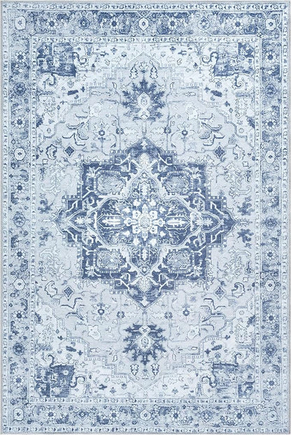 Bloom Rugs Washable Non-Slip 3' x 5' Rug - Gray/Blue Traditional Medallion Area Rug for Living Room, Bedroom, Dining Room, and Kitchen - Exact Size: 3' x 5'
