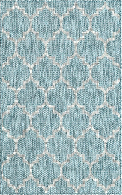 Unique Loom Outdoor Trellis Collection Area Rug (3' 3" x 5' 3" Rectangle, Aquamarine/ Gray)