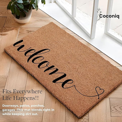 Coir Door Mats 17" X 30", Non-Slip Sturdy, PVC Backed Heavy Duty, Easy to Clean, Ideal for Door Entrance, Patio, Porch, Backyard, Garages, Welcome with Love