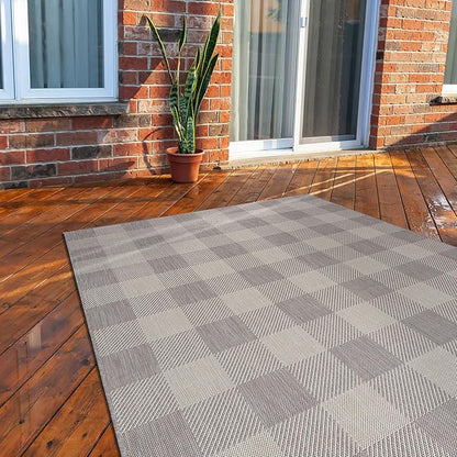 CAMILSON Outdoor Rug - Modern Area Rugs for Indoor and Outdoor Patios, Kitchen and Hallway mats - Easy Cleaning Non Shedding Washable Outside Carpet (6x9, Buffalo - Grey/White)