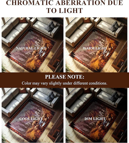 YIHOUSE Rustic Cabin Area Rug for Bedroom 5x7,Machine Washable Woodland Bear Rug,Non-Slip Low Pile Print Pattern Mountain Rug for Living Room