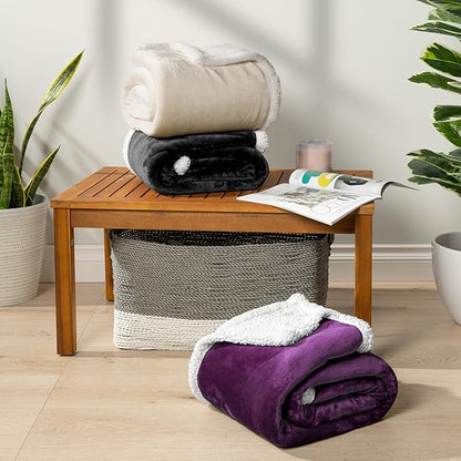 PAVILIA Sherpa Fleece Throw Blanket for Couch, Cream Beige, Plush Soft Fuzzy Sofa Blanket, Cozy Reversible Winter Throw for Women Men, 50x60 Inches