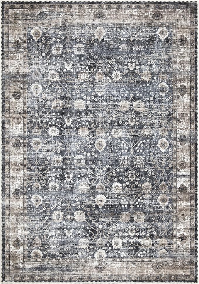 Bloom Rugs Washable Non-Slip 6' x 9' Rug - Black/Brown Traditional Area Rug for Living Room, Bedroom, Dining Room, and Kitchen - Exact Size: 6' x 9'