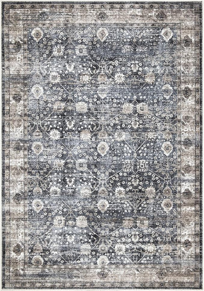 Bloom Rugs Washable Non-Slip 10x14 Rug - Black/Brown Traditional Oriental Area Rug for Living Room, Bedroom, Dining Room, and Kitchen - Exact Size: 10' x 14'