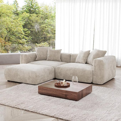JACH Corduroy Modular Sectional Couch, Oversized Sectional Sofa with Chaise Ottoman, Cushion Covers Removable, Modern Deep 2-Seat Couches for Living Room, Office (Beige)