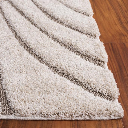SAFAVIEH Florida Shag Collection Area Rug - 12' Square, Cream & Beige, Striped Design, Plush 1.2-inch Thick, Ideal for High Traffic Areas in Living Room, Bedroom, Dining (SG471-1113-12SQ)