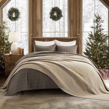 EVERGRACEHOME Chunky Chenille Knit Throw Blanket for Couch, Soft Luxurious Oversized King Moss Stitch Blanket for Bed, Large Cozy Farmhouse Knitted Throw for Sofa, Sand Dune, 92" x 108"