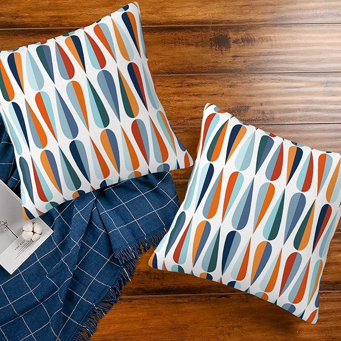 Mid-Century Drop Shapes Throw Pillow Cover Case Modern Retro Style Throw Pillows Set of 2 Super Soft Pillow Covers 16x16 Inches Farmhouse Home Decor for Living Room Bedroom Sofa Couch Cushion Cover