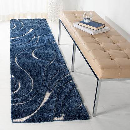 SAFAVIEH Florida Shag Collection Area Rug - 2'3" x 7' Runner, Navy & Ivory, Non-Shedding & Easy Cleaning, Plush Thick Pile, Ideal for Living Room, Hallway, Foyer, Entryway, Bedroom (SG471-6512)