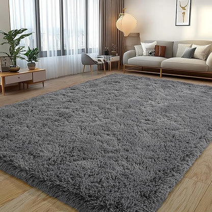 Dark Gray Fluffy Rug Plush Carpet for Bedroom Dorm, Non-Slip High Pile Rug, Shag Rug for Playroom Nursery Home Office Decor 9X12 Ft