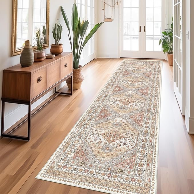 zesthome Washable Runner Rug 2.5x10 - Stain Resistant Entryway Rug,Ultra-Thin Kitchen Rugs, Anti Slip Backing Runner Rugs for Entrance Laundry Room Indoor Hallway (Orange,2.5'x10')