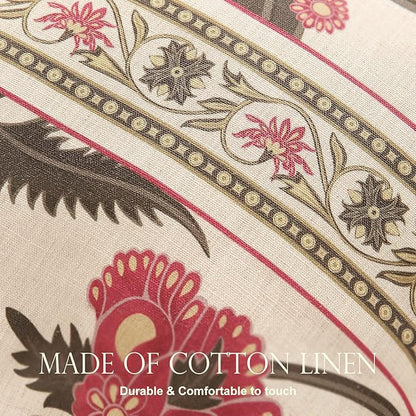 patdrea Designer Throw Pillow Covers 12"x20",Vintage Red Flying Bird Pattern Linen Pillowcases with Tassel Edges Pillows Cover for Couch,Decorative Rectangle Cushion for Living Room Outdoor Car